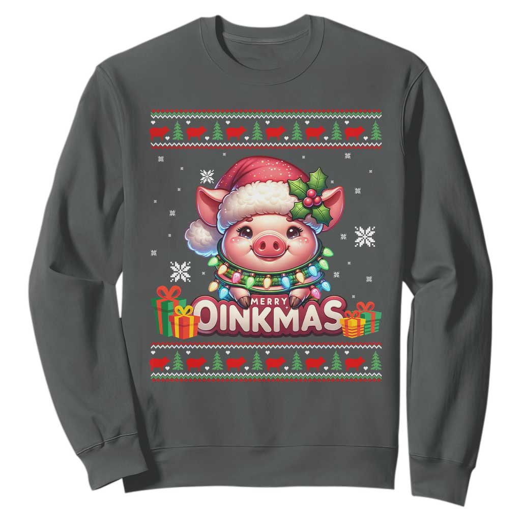Funny Merry Oinkmas Sweatshirt Pig Lover Ugly Christmas Gift TS12 Dark Heather Print Your Wear