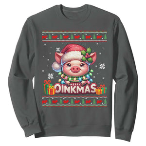 Funny Merry Oinkmas Sweatshirt Pig Lover Ugly Christmas Gift TS12 Dark Heather Print Your Wear