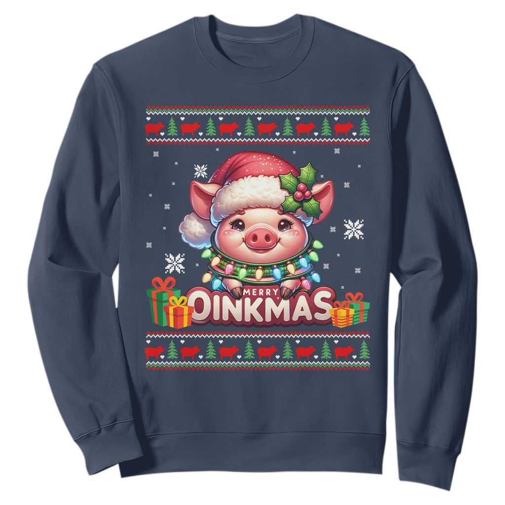 Funny Merry Oinkmas Sweatshirt Pig Lover Ugly Christmas Gift TS12 Navy Print Your Wear