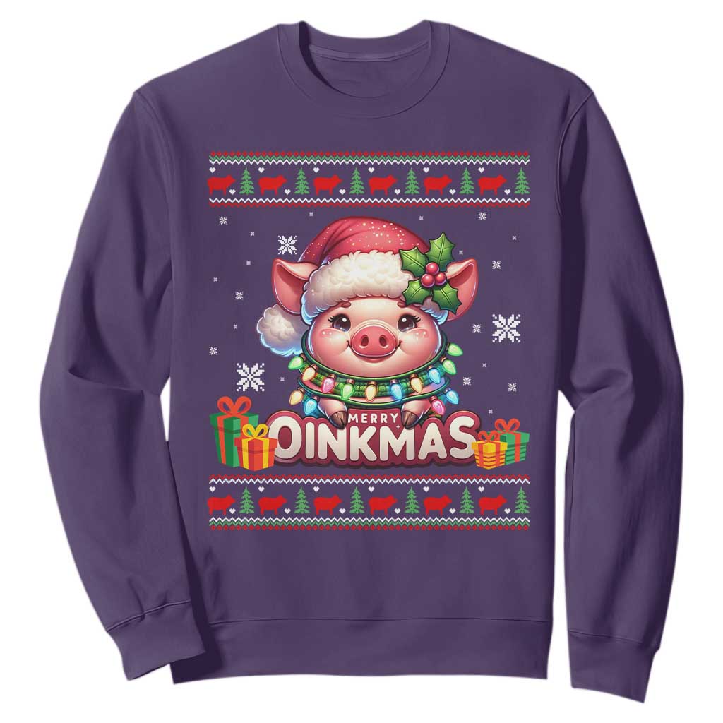 Funny Merry Oinkmas Sweatshirt Pig Lover Ugly Christmas Gift TS12 Purple Print Your Wear