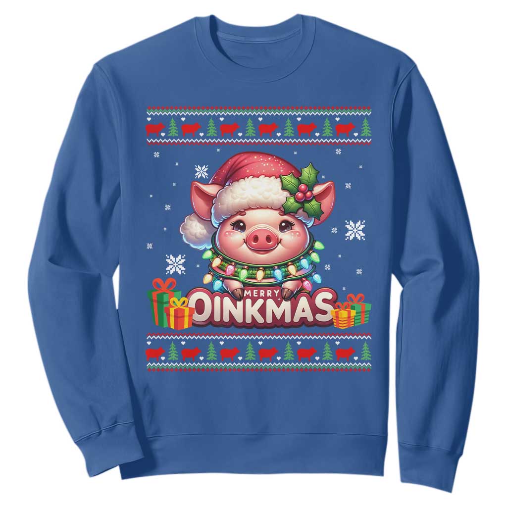 Funny Merry Oinkmas Sweatshirt Pig Lover Ugly Christmas Gift TS12 Royal Blue Print Your Wear