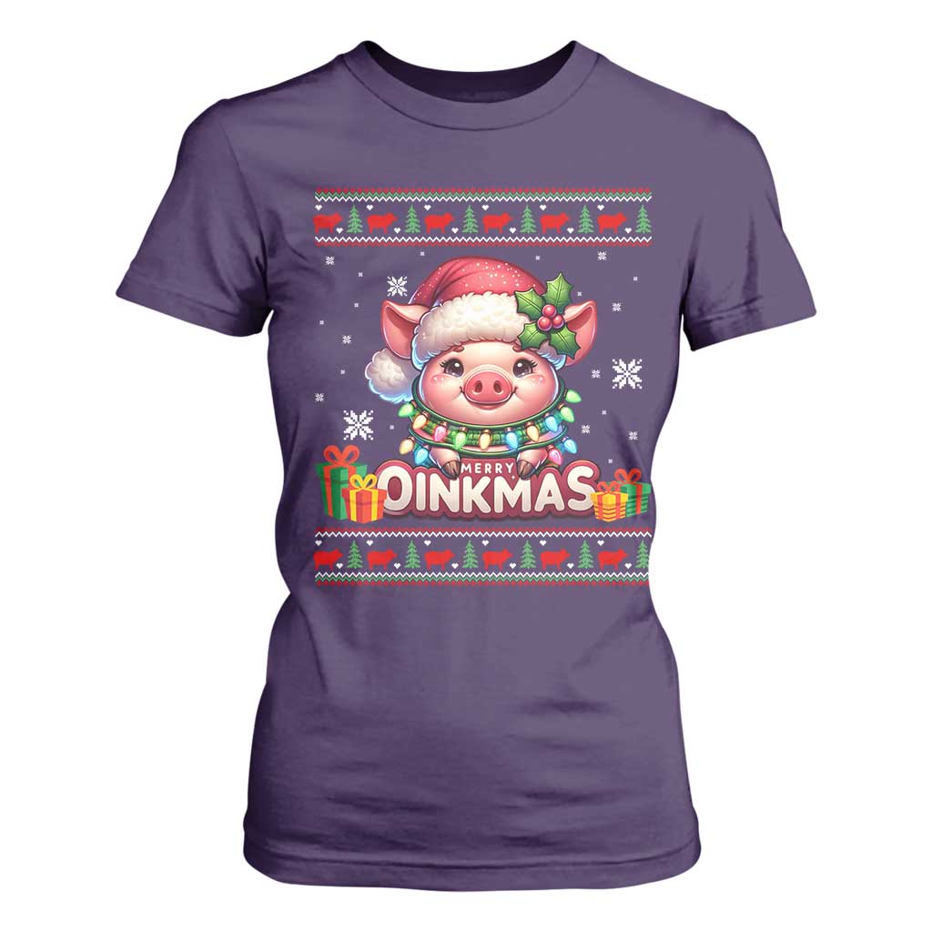Funny Merry Oinkmas T Shirt For Women Pig Lover Ugly Christmas Gift TS12 Purple Print Your Wear