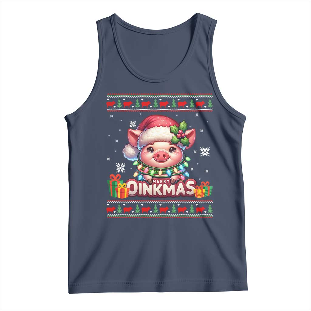 Funny Merry Oinkmas Tank Top Pig Lover Ugly Christmas Gift TS12 Navy Print Your Wear