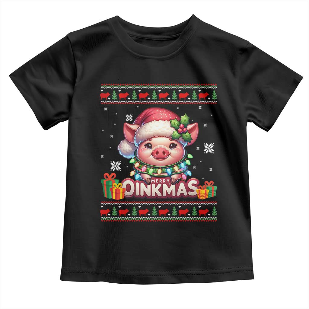 Funny Merry Oinkmas Toddler T Shirt Pig Lover Ugly Christmas Gift TS12 Black Print Your Wear