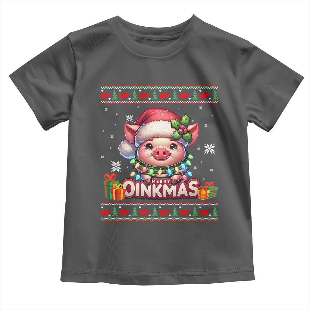 Funny Merry Oinkmas Toddler T Shirt Pig Lover Ugly Christmas Gift TS12 Dark Heather Print Your Wear