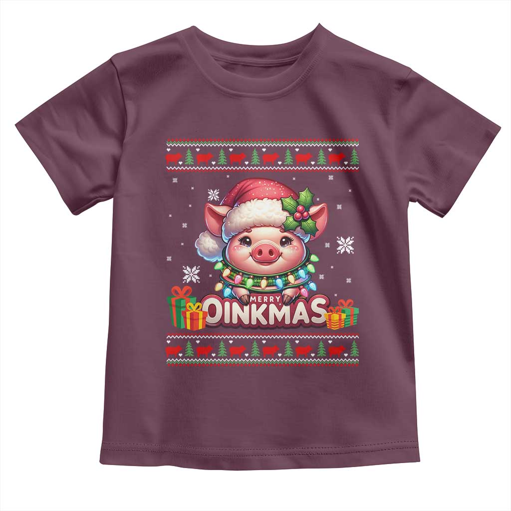 Funny Merry Oinkmas Toddler T Shirt Pig Lover Ugly Christmas Gift TS12 Maroon Print Your Wear