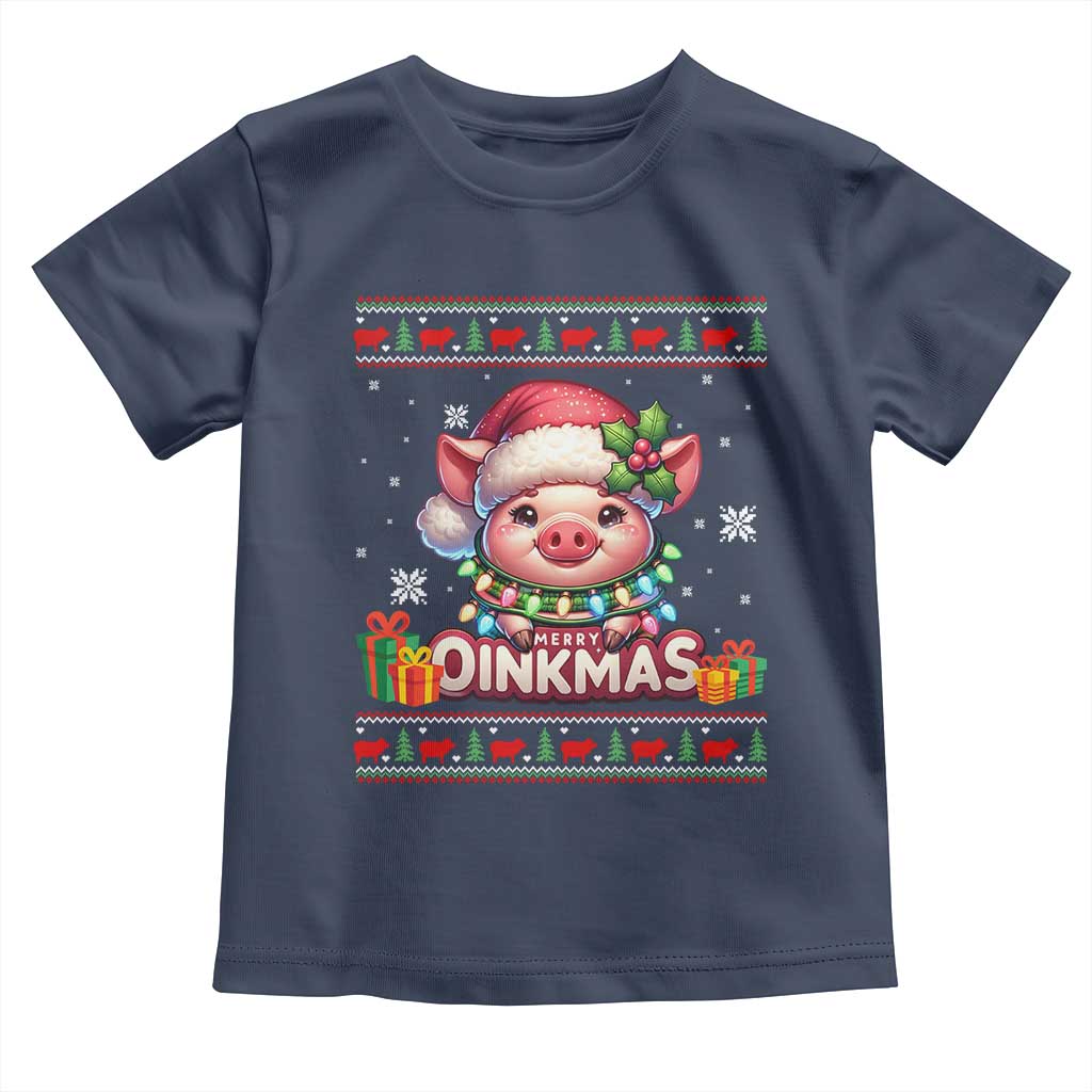 Funny Merry Oinkmas Toddler T Shirt Pig Lover Ugly Christmas Gift TS12 Navy Print Your Wear