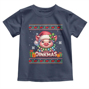 Funny Merry Oinkmas Toddler T Shirt Pig Lover Ugly Christmas Gift TS12 Navy Print Your Wear