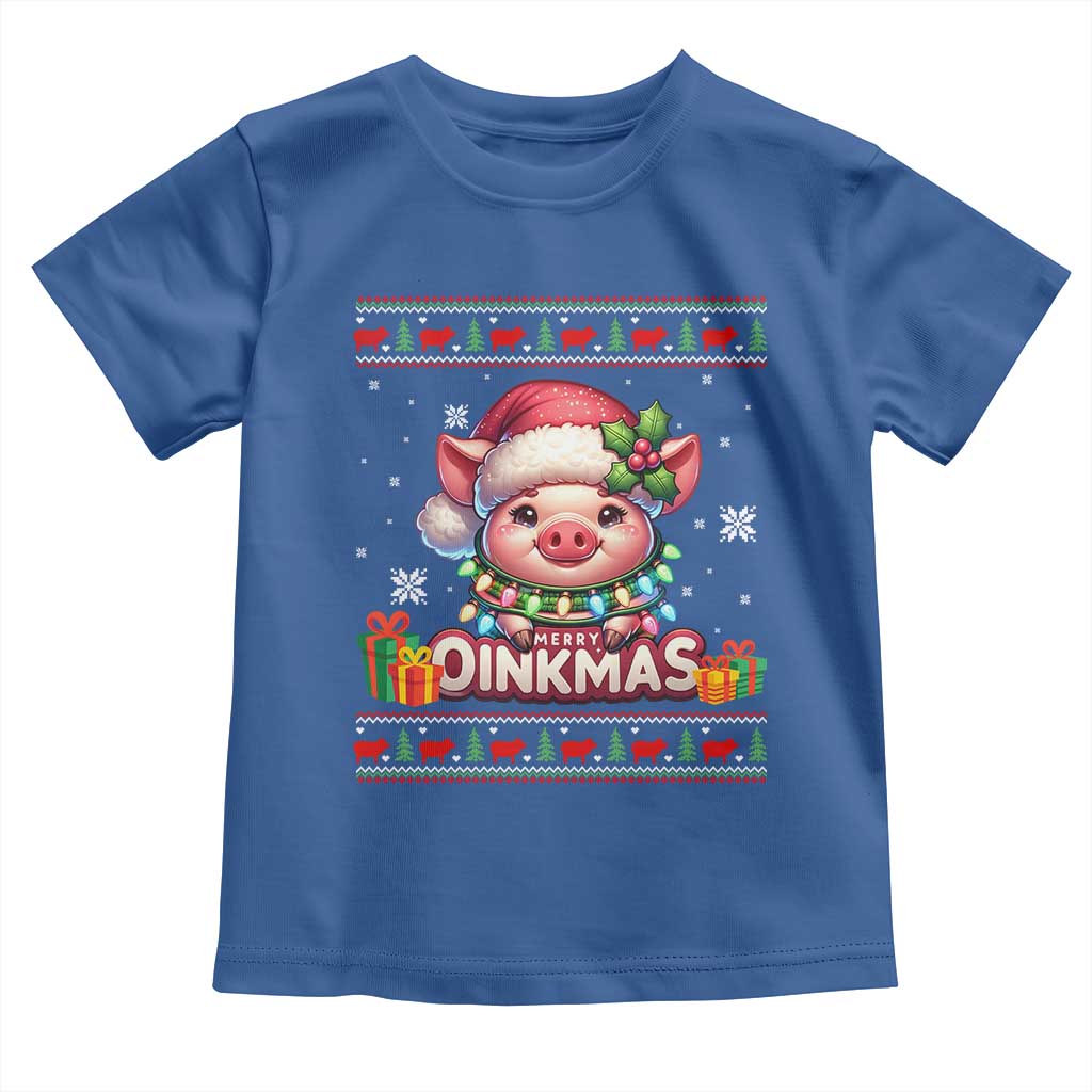 Funny Merry Oinkmas Toddler T Shirt Pig Lover Ugly Christmas Gift TS12 Royal Blue Print Your Wear