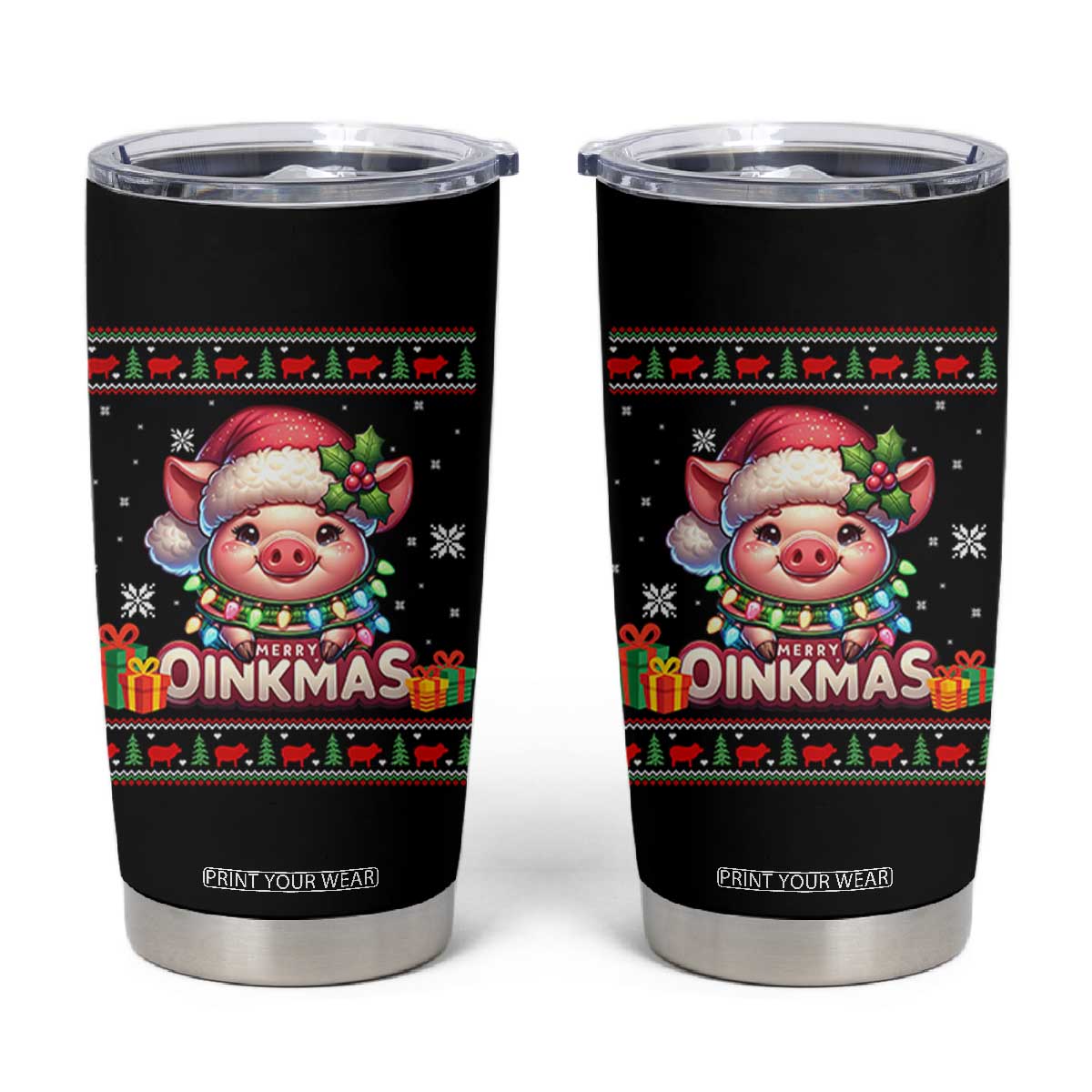 Funny Merry Oinkmas Tumbler Cup Pig Lover Ugly Christmas Gift TS12 Black Print Your Wear