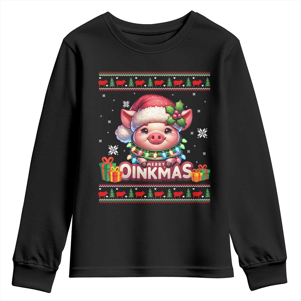 Funny Merry Oinkmas Youth Sweatshirt Pig Lover Ugly Christmas Gift TS12 Black Print Your Wear