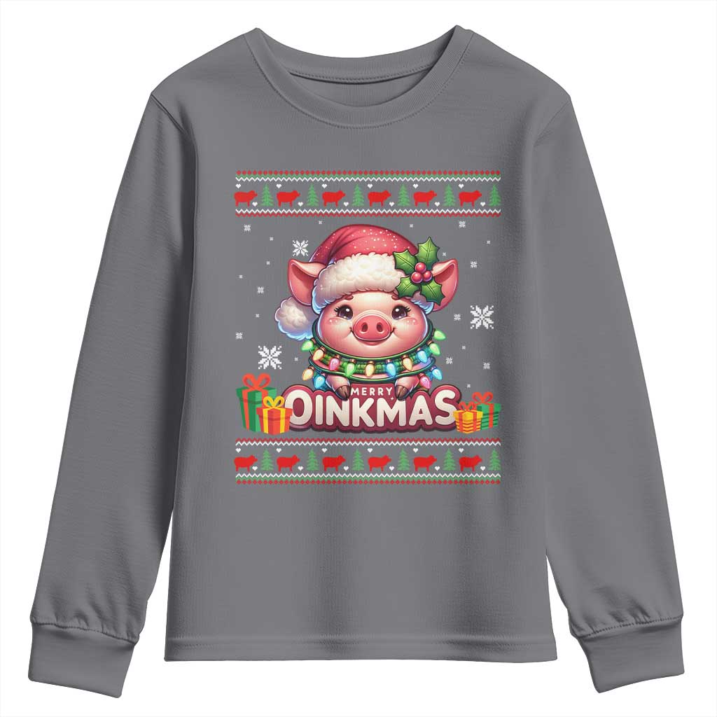 Funny Merry Oinkmas Youth Sweatshirt Pig Lover Ugly Christmas Gift TS12 Charcoal Print Your Wear