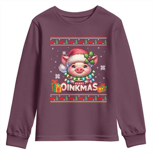 Funny Merry Oinkmas Youth Sweatshirt Pig Lover Ugly Christmas Gift TS12 Maroon Print Your Wear
