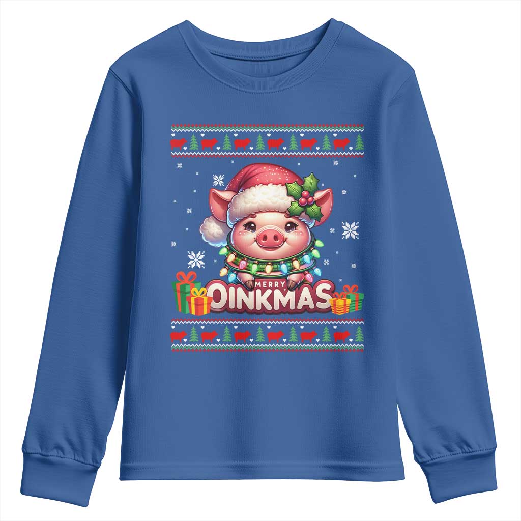 Funny Merry Oinkmas Youth Sweatshirt Pig Lover Ugly Christmas Gift TS12 Royal Blue Print Your Wear