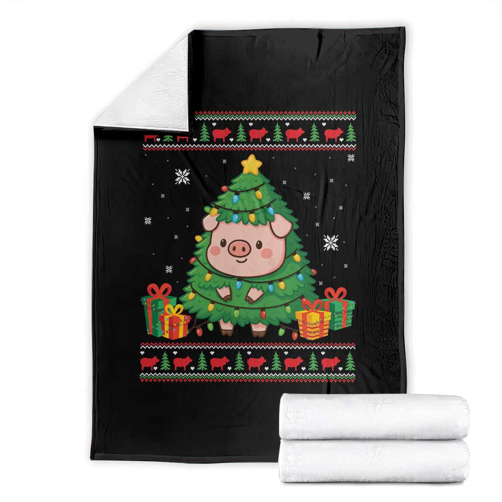 Funny Pig Christmas Tree Ugly Sweater Throw Blanket Farm Animal Gift TS12 Black Print Your Wear