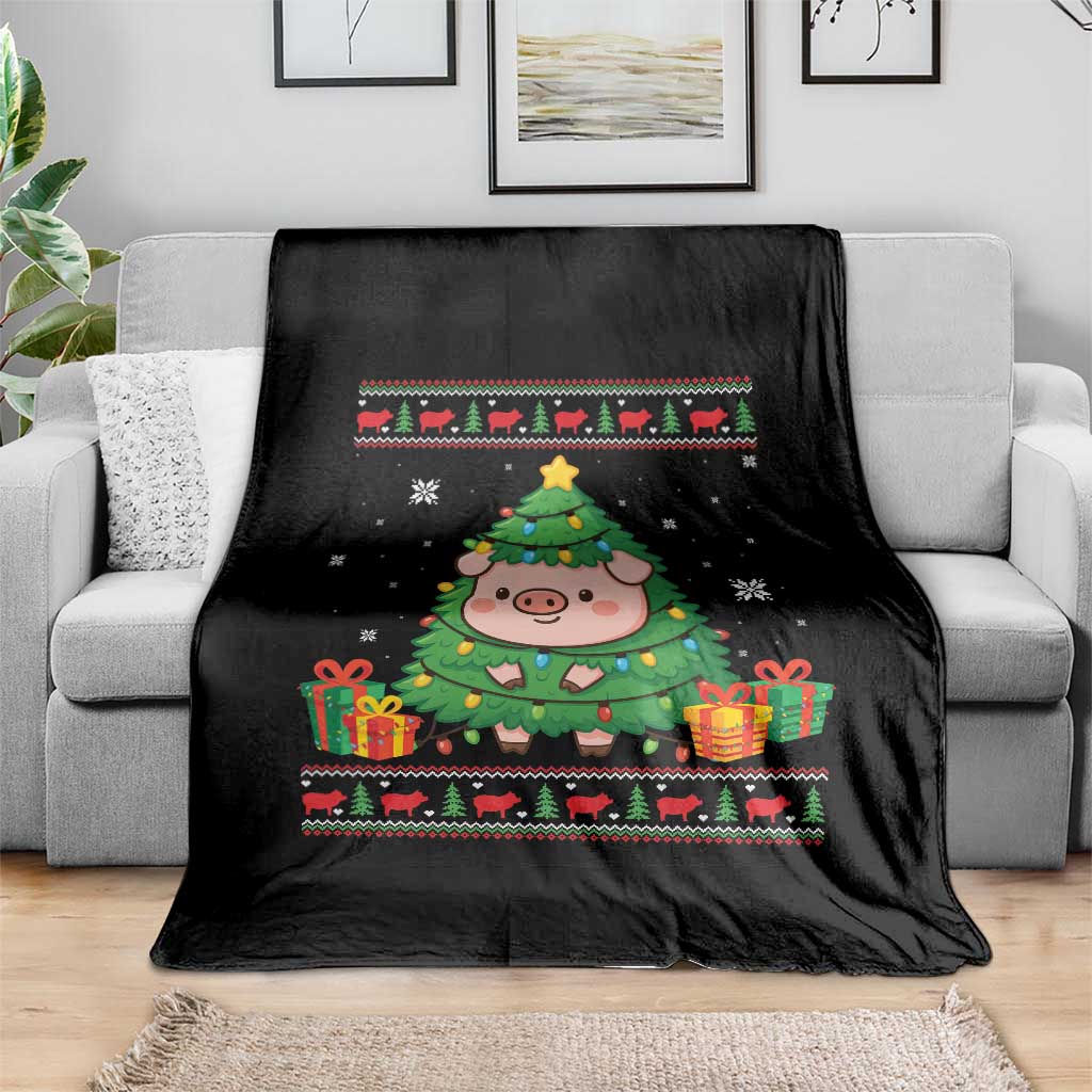 Funny Pig Christmas Tree Ugly Sweater Throw Blanket Farm Animal Gift TS12 Print Your Wear