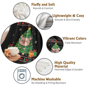 Funny Pig Christmas Tree Ugly Sweater Throw Blanket Farm Animal Gift TS12 Print Your Wear