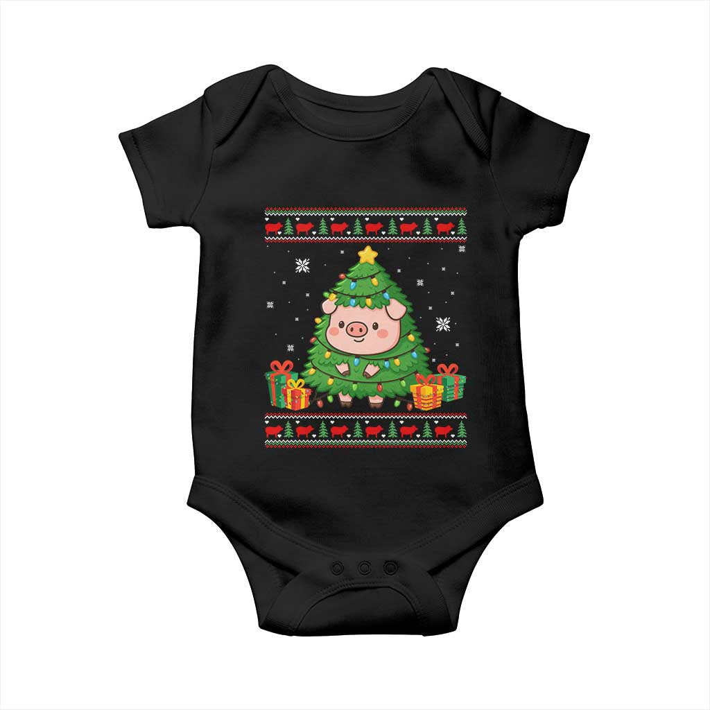 Funny Pig Christmas Tree Ugly Sweater Baby Onesie Farm Animal Gift TS12 Black Print Your Wear
