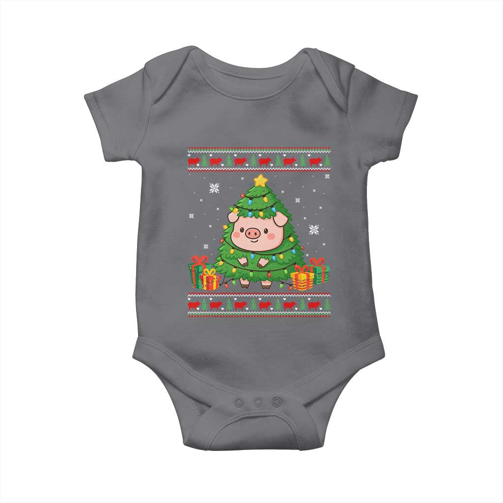Funny Pig Christmas Tree Ugly Sweater Baby Onesie Farm Animal Gift TS12 Charcoal Print Your Wear