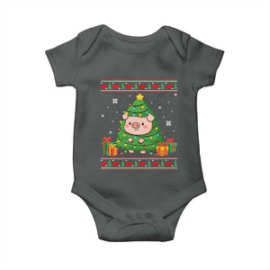 Funny Pig Christmas Tree Ugly Sweater Baby Onesie Farm Animal Gift TS12 Dark Heather Print Your Wear