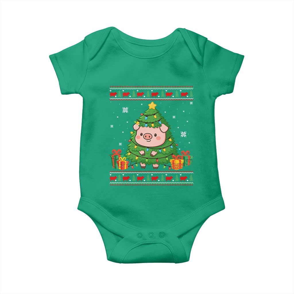 Funny Pig Christmas Tree Ugly Sweater Baby Onesie Farm Animal Gift TS12 Irish Green Print Your Wear