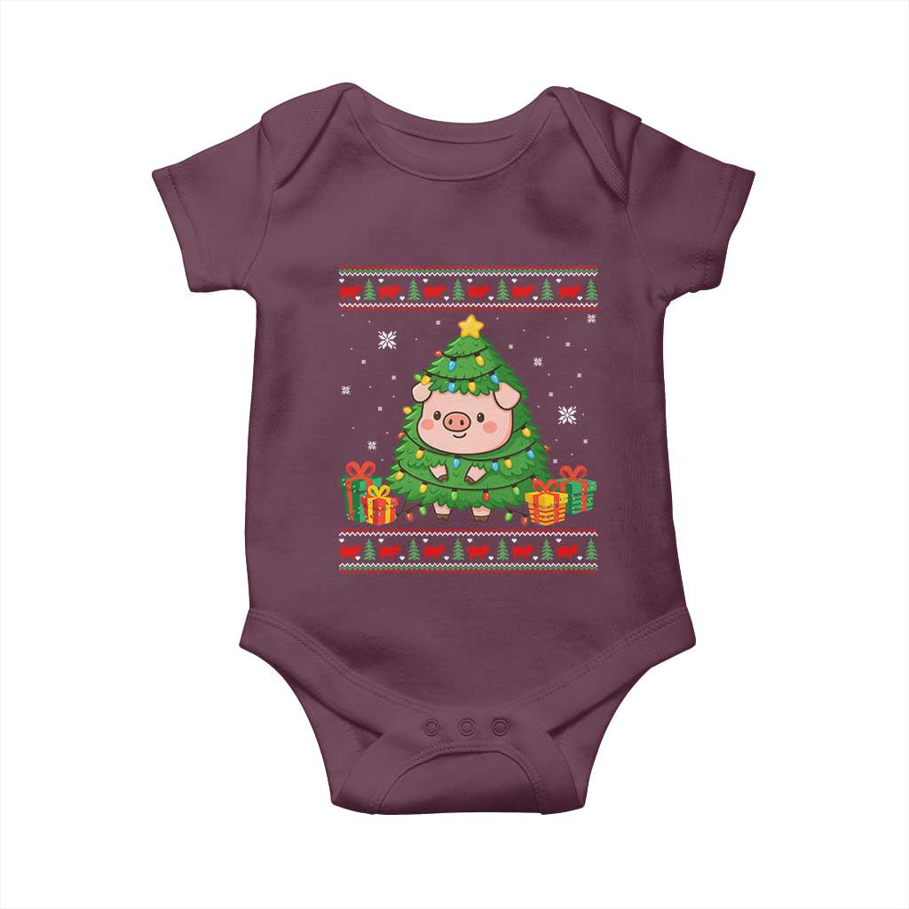 Funny Pig Christmas Tree Ugly Sweater Baby Onesie Farm Animal Gift TS12 Maroon Print Your Wear
