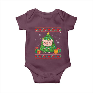 Funny Pig Christmas Tree Ugly Sweater Baby Onesie Farm Animal Gift TS12 Maroon Print Your Wear