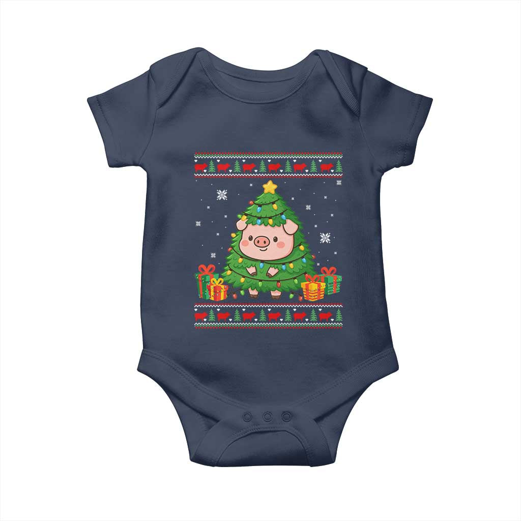 Funny Pig Christmas Tree Ugly Sweater Baby Onesie Farm Animal Gift TS12 Navy Print Your Wear