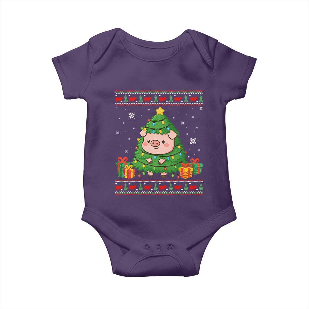 Funny Pig Christmas Tree Ugly Sweater Baby Onesie Farm Animal Gift TS12 Purple Print Your Wear