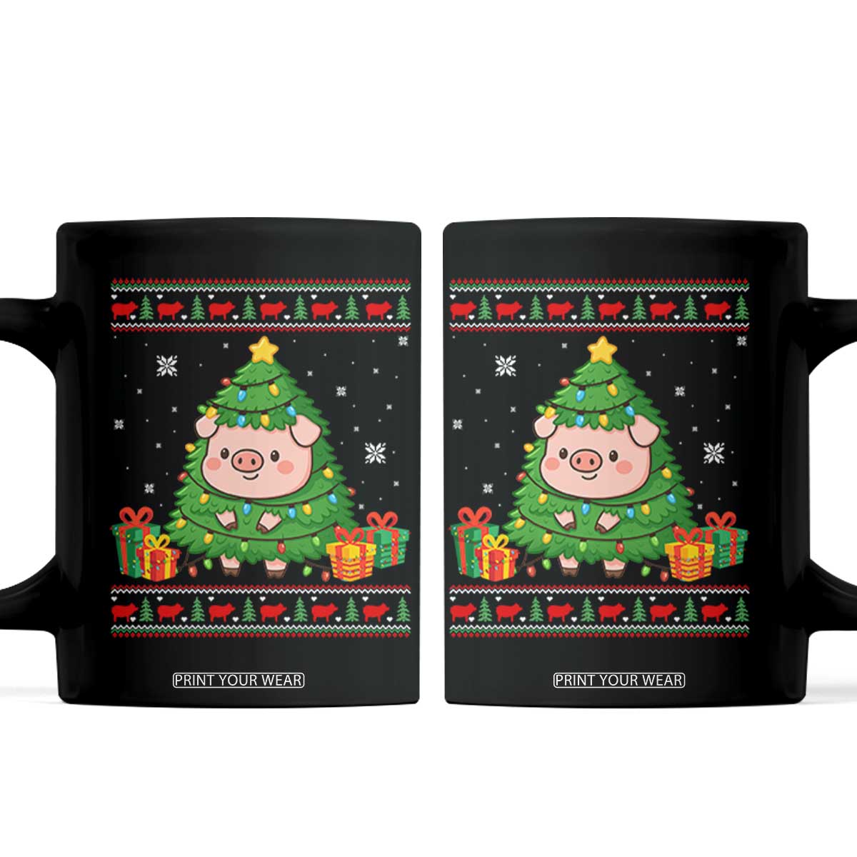 Funny Pig Christmas Tree Ugly Sweater Coffee Mug Farm Animal Gift TS12 Black Print Your Wear