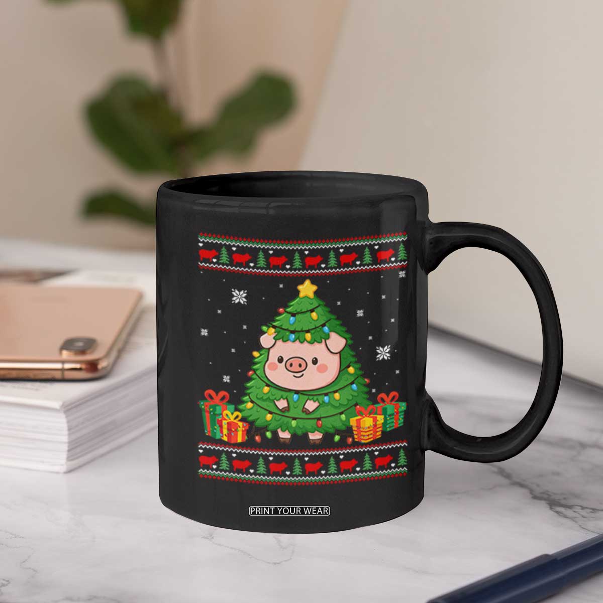 Funny Pig Christmas Tree Ugly Sweater Coffee Mug Farm Animal Gift TS12 Print Your Wear