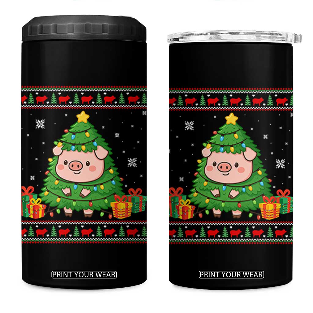 Funny Pig Christmas Tree Ugly Sweater 4 in 1 Can Cooler Tumbler Farm Animal Gift TS12 One Size: 16 oz Black Print Your Wear