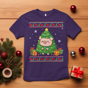 Funny Pig Christmas Tree Ugly Sweater T Shirt Farm Animal Gift TS12 Purple Print Your Wear