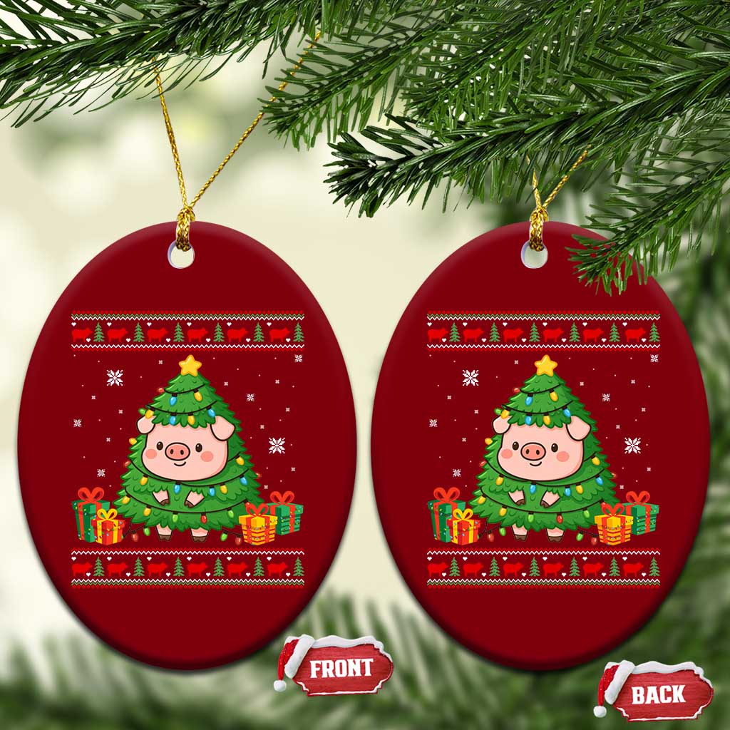 Funny Pig Christmas Tree Ugly Sweater Ceramic Ornament Farm Animal Gift TS12 Print Your Wear