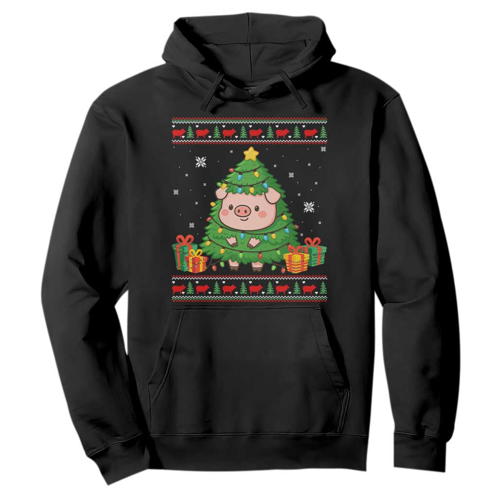 Funny Pig Christmas Tree Ugly Sweater Hoodie Farm Animal Gift TS12 Black Print Your Wear