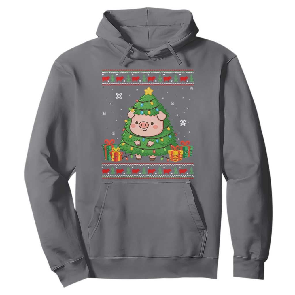 Funny Pig Christmas Tree Ugly Sweater Hoodie Farm Animal Gift TS12 Charcoal Print Your Wear