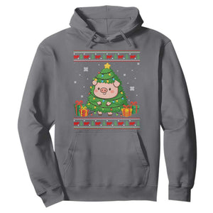 Funny Pig Christmas Tree Ugly Sweater Hoodie Farm Animal Gift TS12 Charcoal Print Your Wear
