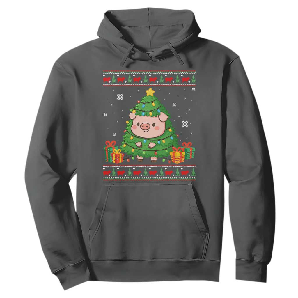 Funny Pig Christmas Tree Ugly Sweater Hoodie Farm Animal Gift TS12 Dark Heather Print Your Wear