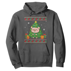 Funny Pig Christmas Tree Ugly Sweater Hoodie Farm Animal Gift TS12 Dark Heather Print Your Wear