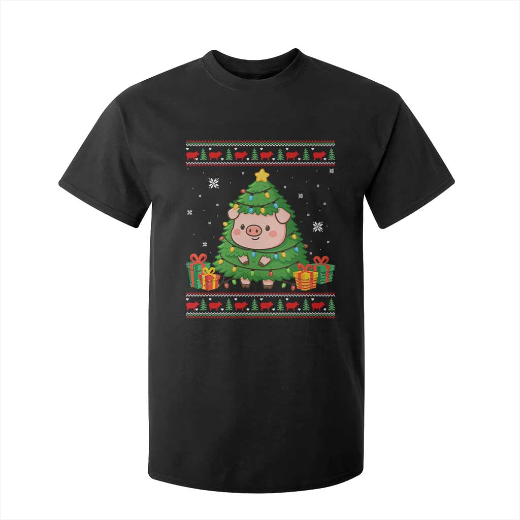Funny Pig Christmas Tree Ugly Sweater T Shirt For Kid Farm Animal Gift TS12 Black Print Your Wear