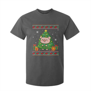 Funny Pig Christmas Tree Ugly Sweater T Shirt For Kid Farm Animal Gift TS12 Dark Heather Print Your Wear