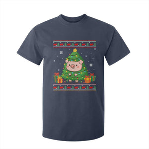 Funny Pig Christmas Tree Ugly Sweater T Shirt For Kid Farm Animal Gift TS12 Navy Print Your Wear