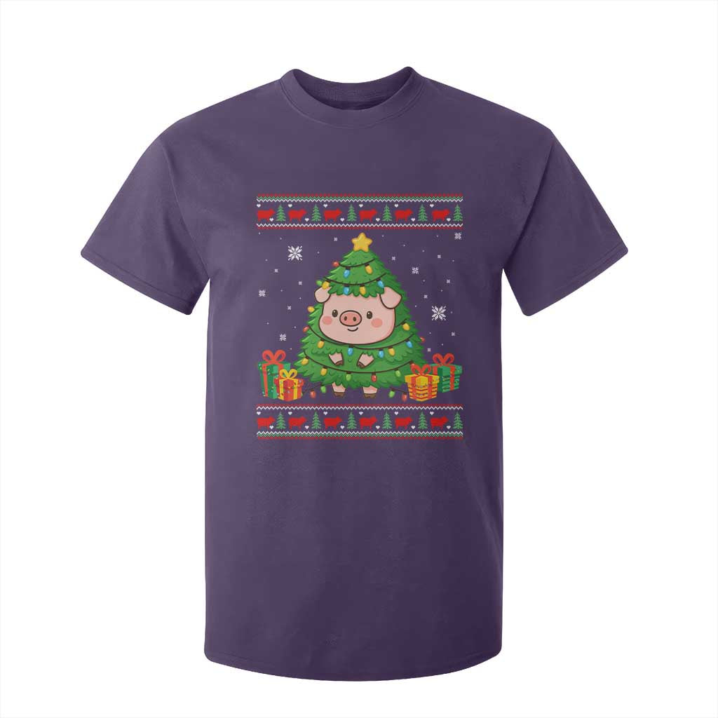 Funny Pig Christmas Tree Ugly Sweater T Shirt For Kid Farm Animal Gift TS12 Purple Print Your Wear