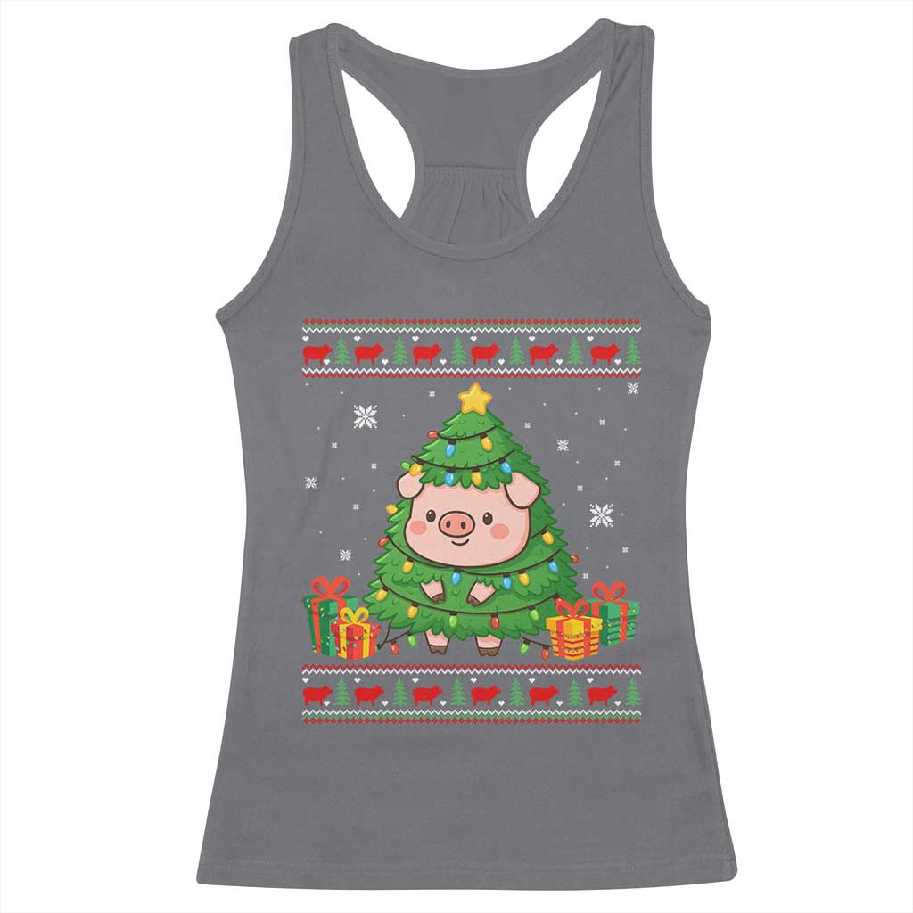 Funny Pig Christmas Tree Ugly Sweater Racerback Tank Top Farm Animal Gift TS12 Charcoal Print Your Wear