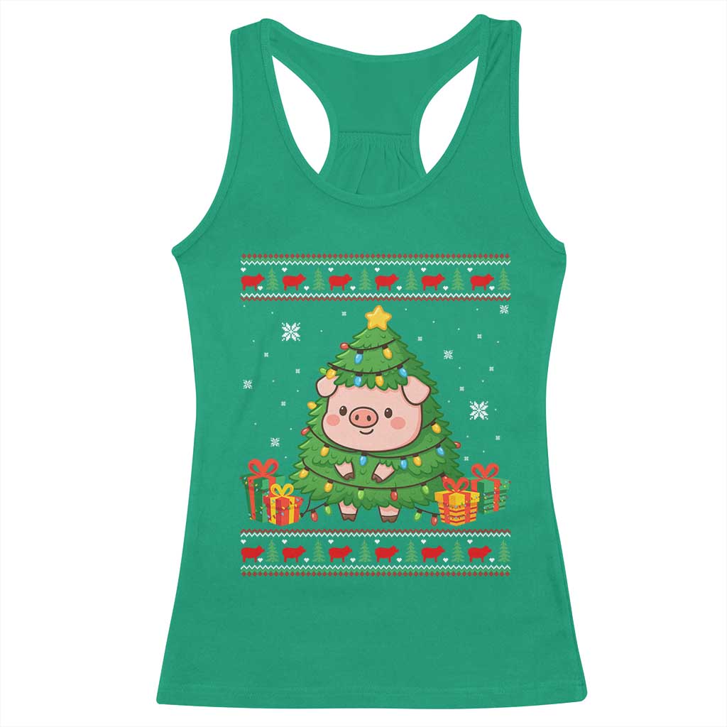 Funny Pig Christmas Tree Ugly Sweater Racerback Tank Top Farm Animal Gift TS12 Irish Green Print Your Wear