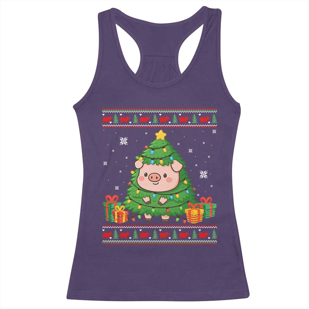 Funny Pig Christmas Tree Ugly Sweater Racerback Tank Top Farm Animal Gift TS12 Purple Print Your Wear