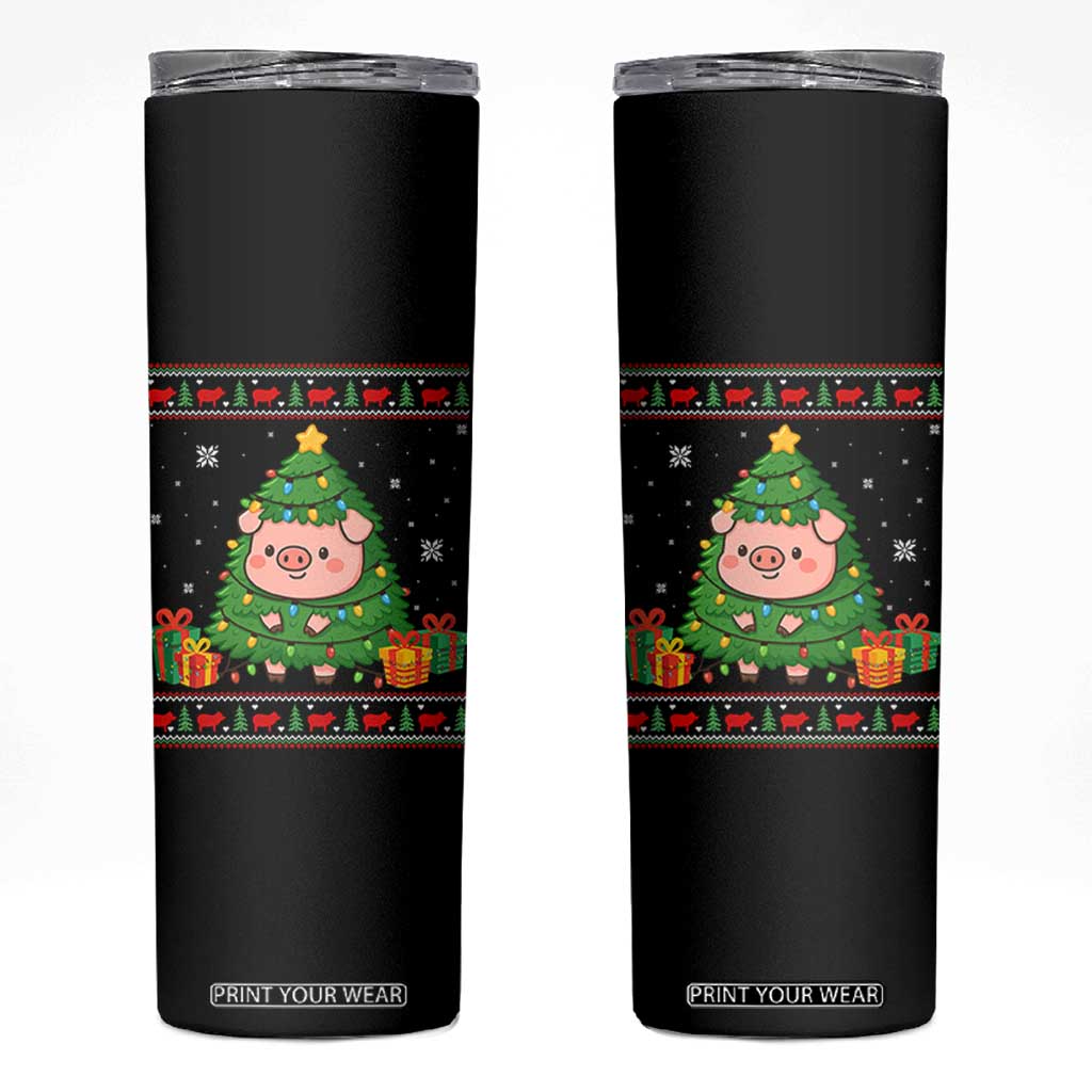Funny Pig Christmas Tree Ugly Sweater Skinny Tumbler Farm Animal Gift TS12 Black Print Your Wear