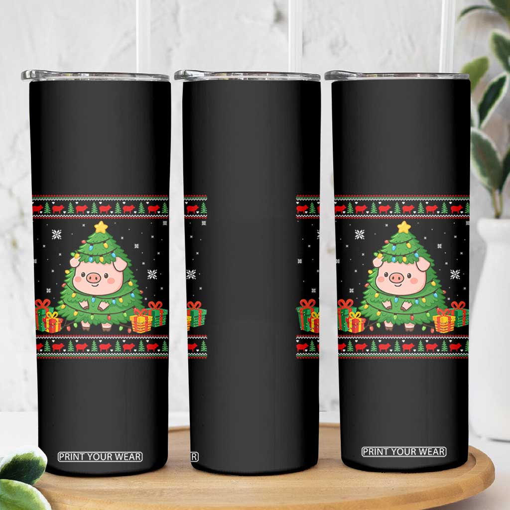 Funny Pig Christmas Tree Ugly Sweater Skinny Tumbler Farm Animal Gift TS12 Print Your Wear