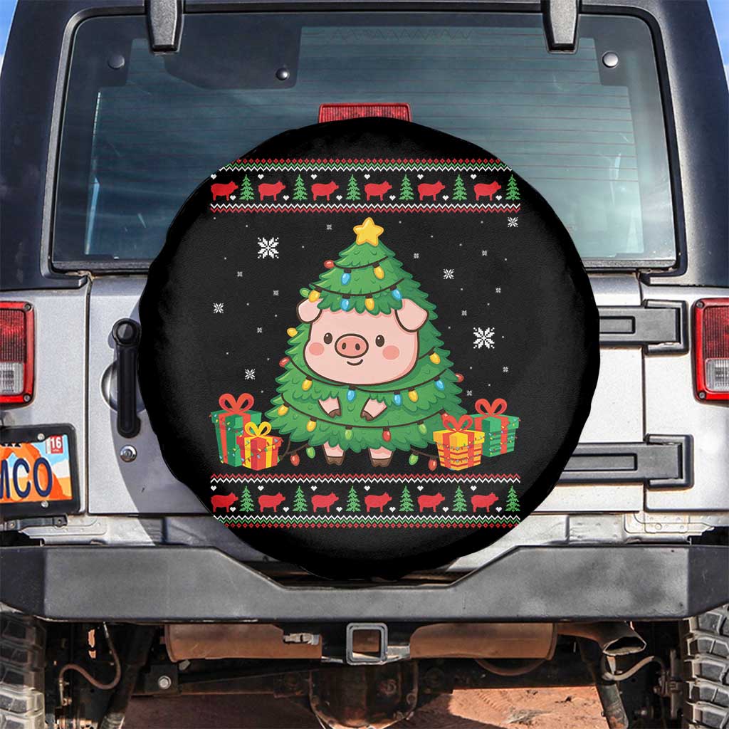 Funny Pig Christmas Tree Ugly Sweater Spare Tire Cover Farm Animal Gift TS12 No hole Black Print Your Wear