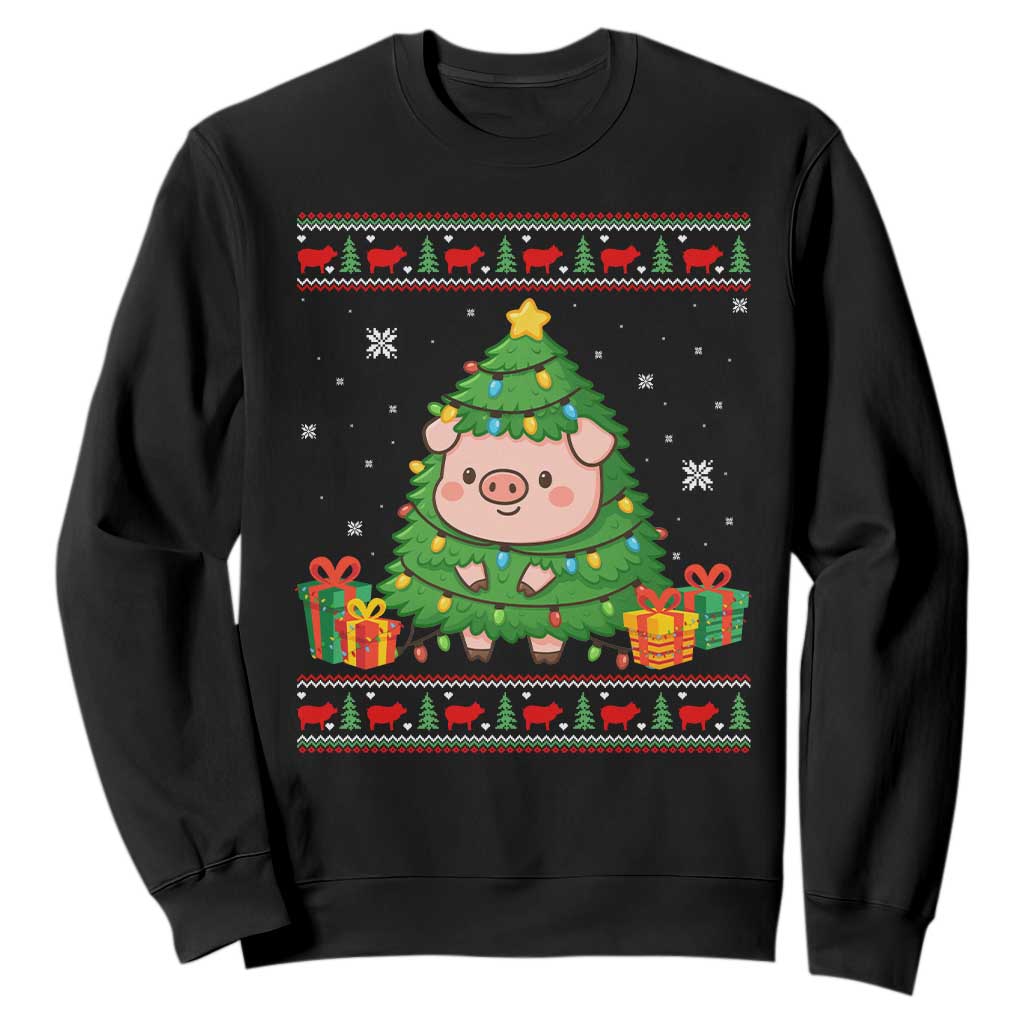 Funny Pig Christmas Tree Ugly Sweater Sweatshirt Farm Animal Gift TS12 Black Print Your Wear